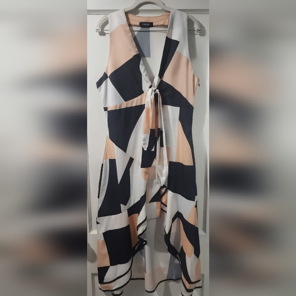 ✨ CHICME Tie-Front Asymmetrical Sundress in Geometric Print - Size XL 🌸 - Picture 2 of 6